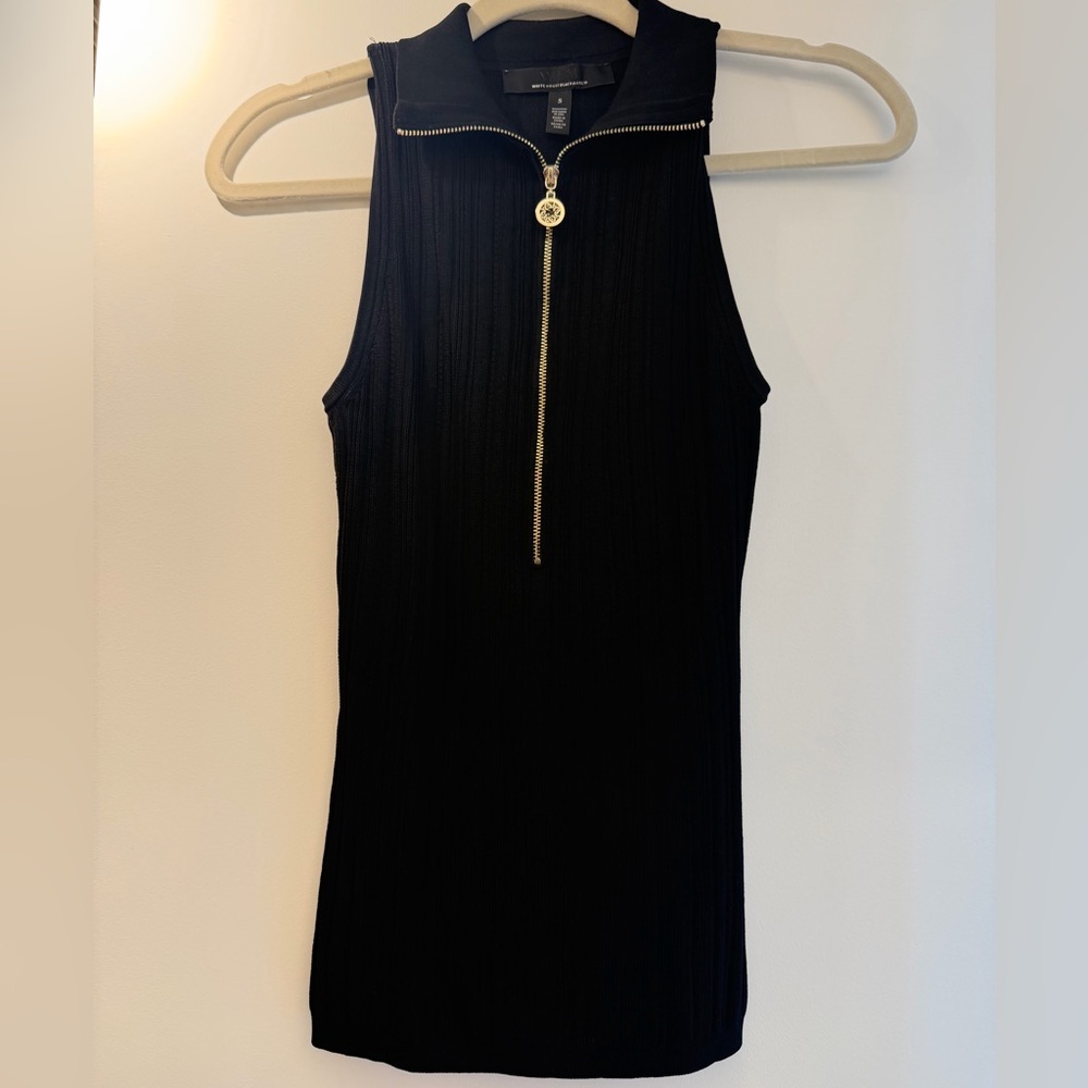 Black Ribbed Zip-Neck tank Top